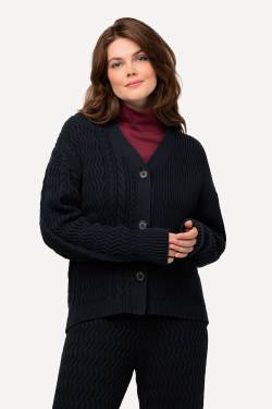 Große Größen Strickjacke, Damen, blau, Größe: 58/60, Baumwolle, Ulla Popken von Ulla Popken