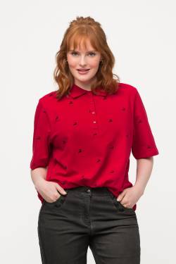 Große Größen Trachten-Poloshirt, Damen, rot, Größe: 50/52, Baumwolle, Ulla Popken von Ulla Popken