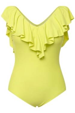 Ulla Popken Damen Badpak, volant, V-hals, softcups Badeanz ge, Neon Gelb, 58 EU von Ulla Popken