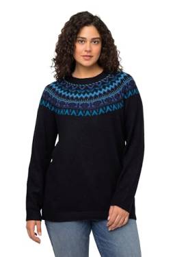 Ulla Popken Damen Strickpullover mit Norwegermuster Pullover, Nachtblau, 62-64 von Ulla Popken