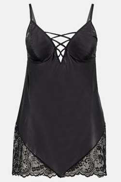 Ulla Popken Damen große Größen Übergrößen Plus Size 2-TLG. Set, Négligé & String, Lederoptik, elastisch schwarz 62+ 824734130-62+ von Ulla Popken