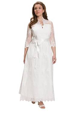 Ulla Popken Damen große Größen Übergrößen Plus Size Braut-Dirndl, Spitze, Stehkragen, 3/4-Ärmel, Brautkleid Offwhite 50 808935200-50 von Ulla Popken