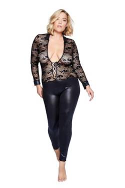 Ulla Popken Damen große Größen Übergrößen Plus Size Catsuit, Wetlook, Ouvert Öffnung im Schritt schwarz 42+ 824735100-42+ von Ulla Popken