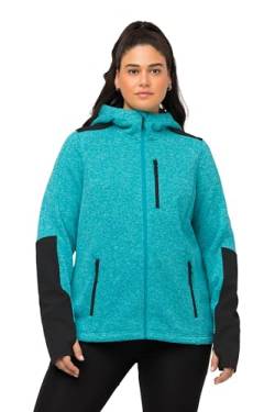 Ulla Popken Damen große Größen Übergrößen Plus Size Fleecejacke, Reflektordruck, Kapuze, Daumenloch aquamarin 50+ 807800703-50+ von Ulla Popken