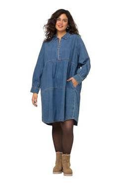 Ulla Popken Damen große Größen Übergrößen Plus Size Jeanskleid, A-Linie, Volantsaum, Langarm, Midikleid Blue Denim 46+ 809855902-46+ von Ulla Popken