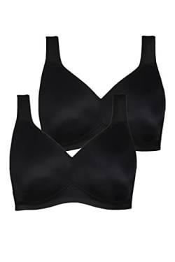 Ulla Popken Damen große Größen Übergrößen Plus Size Mikrofaser-BH, 2-er Pack, ohne Bügel, vorgeformte Cups schwarz 85C 793032130-85C von Ulla Popken