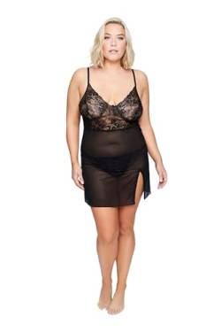 Ulla Popken Damen große Größen Übergrößen Plus Size Negligé+String, 2-TLG. Set, Spitze und Mesh schwarz 62+ 816692100-62+ von Ulla Popken