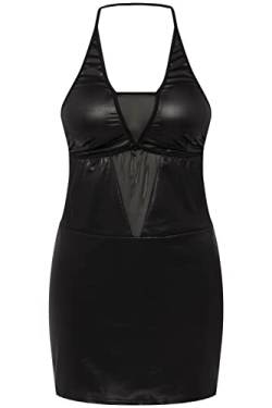 Ulla Popken Damen große Größen Übergrößen Plus Size Negligé + String, 2-TLG Set., Mesh-Einsatz, Wetlook schwarz 46+ 816195100-46+ von Ulla Popken