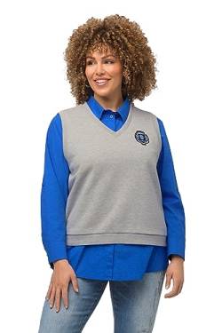 Ulla Popken Damen große Größen Übergrößen Plus Size Sweat-Pullunder, College-Patch, V-Ausschnitt, ärmellos hellgrau mélange 42+ 820113134-42+ von Ulla Popken