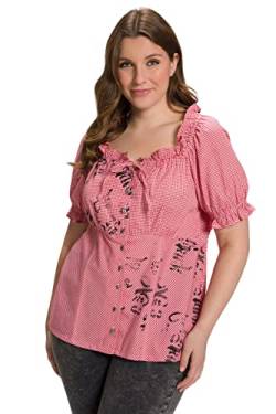 Ulla Popken Damen große Größen Übergrößen Plus Size Trachten-Carmenbluse, Vichy-Karo, Herzknöpfe, Halbarm rot 46 808147530-46 von Ulla Popken