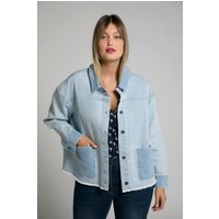 Ulla Popken Jackenblazer Jeansjacke Fransensaum kurze Form zweifarbig von Ulla Popken