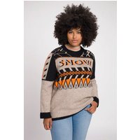 Ulla Popken Strickpullover Pullover Schriftmotiv doppelter Stehkragen Langarm von Ulla Popken