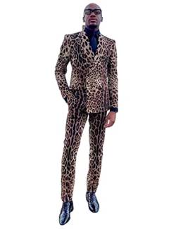 Ulnomio Herren Leoparden Getreide Anzug Zweiteilig Scheitel Revers Einreihig Knopf Smoking für Partei Täglich von Ulnomio
