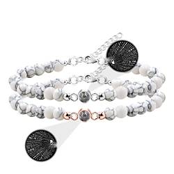 I Love You 100 Sprachen Armbänder Passende Paare Geschenke – 6 mm Weiß Türkis und Schwarz Onyx Perlen Armbänder Set für Freund Freundin, 9.5 inch, Stein, Türkis von Uloveido