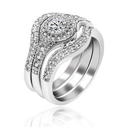 Uloveido 3 stücke Runde Engagement Hochzeit Ringe Set für Frauen Rhodium Überzogene Mode Brautschmuck Set für Frauen RA0346 (Größe 18,8) von Uloveido