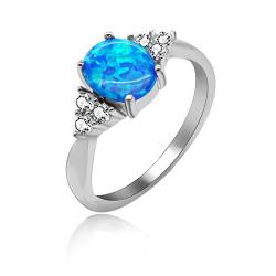 Uloveido 891/5000 2,96 g 925 Sterling Silber Oval Schnitt Erstellt Blau Feueropal Geburt-Stein Solitaire Hochzeit Engagement Band Ringe für Frauen Größe 49 (15.6) JZ125 von Uloveido