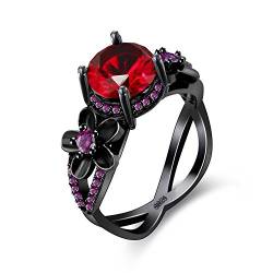 Uloveido Black Charm Blume Versprechen Ringe für Frauen mit Rundschnitt Roter Zirkonia Stein Engagement Hochzeit Schmuck Größe 52 (16.6) Y357 von Uloveido
