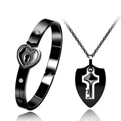 Uloveido Black Steel Shield Key Anhänger Halskette und Schloss Armreif Schlüssel zu My Heart Couples Valentinstag Geschenke Y473 (Schwarz) von Uloveido