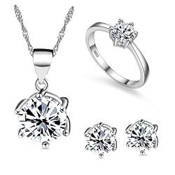 Uloveido Braut Hochzeit Schmuck-Set, Anhänger Halskette Ohrstecker und Ringe Set für Frauen T043 von Uloveido