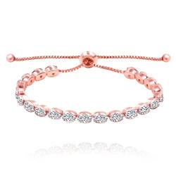 Uloveido Classical Pear Cut Cubic Zirconia Tennis Bracelet Crystal Adjustable Link Chain Bracelets Birthday Gifts for Women Y2693 (Silver Color) (Y2694-Roségold) von Uloveido