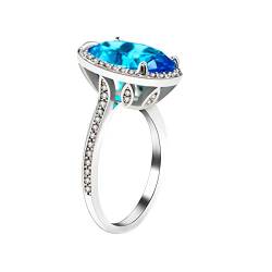 Uloveido Damen Platin plattiert Oval geschnitten simuliert großen hellblauen Aquamarin Hochzeit Verlobungsringe zierlicher Birthstone Ring für Frauen Größe 52 (16.6) RJ214 von Uloveido