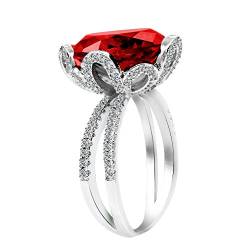 Uloveido Damen Silber Farbe Kissen Cut Simuliert Roter Rubin Ringe Vintage - Einzigartige rote Blume Birthstone Ring Geburtstagsgeschenke für ihre Frauen Mädchen Größe 57 (18.1) RJ212 von Uloveido