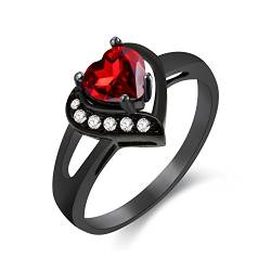 Uloveido Damen schwarzer Ring, roter Herzring, Liebesring, roter Zirkonia-Ring, Versprechenring, Ehering, Ring mit geteiltem Schaft, Zirkonring, Ring für Frauen Größe 52 (16.6) Y349 von Uloveido