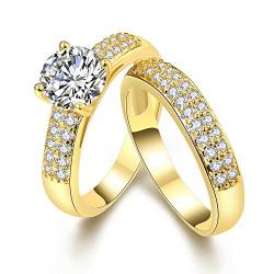 Uloveido Damen und Herren Gold Plated Ehering Ring für Engagement Schmuck Ring mit Zirkonia Steinen KR005 von Uloveido