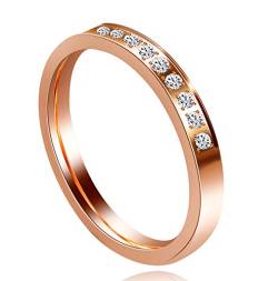 Uloveido Damenmode Rosegold Farbe Edelstahl Ehering Ring Jubiläum Engagement Zirkonia Ring für Freundin Y557 von Uloveido