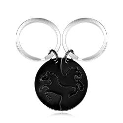 Uloveido Edelstahl Yin Yang Pferd Schlüsselanhänger für Paare Puzzle passende Liebhaber Schlüsselanhänger V-Day Geschenke, Schwarzer, runder Ring, M von Uloveido