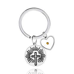 Uloveido Edelstahlkreuz Schlüsselbund Sun Ray Schlüsselring mit Herz Senf Samen Charms Religiöser Schlüsselring für Sie und Ihn Y1012 von Uloveido