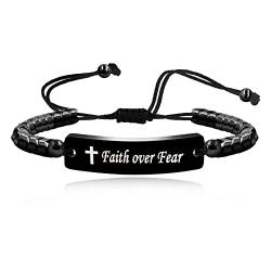 Uloveido Faith Over Fear Armbänder – Zahnradförmige Hämatit-Manschette, Armreif, verstellbar, geflochtene Schnur Y2300, Einstellbar, Stein, Hämatit von Uloveido