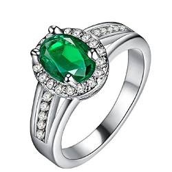 Uloveido Fashion Engagement Ehering für Mädchen Braut platiniert Halo Versprechen Jubiläum Schmuck Ring mit grünem Kristall PJ141 von Uloveido