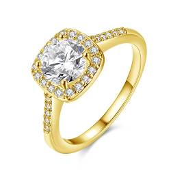 Uloveido Frauen 18K Gold plattiert Princess Cut CZ Kristall Verlobungsringe Beste Versprechen Ringe Jubiläum Hochzeitsbänder für Frauen Mädchen Größe 59 (18.8) KR002 von Uloveido