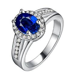 Uloveido Frauen Oval Blue Stone Ring für Mädchen Mutter Freund Geburtstagsgeschenk Ring für Frauen Freundin Jahrestag Ehering mit Zirkonia PJ138 von Uloveido