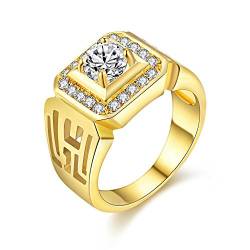 Uloveido Herren Ehering Gelbgold vergoldet Versprechen Ring mit glänzenden Zirkonia Verlobungsringe für Männer Freund JX001 (Gold, Größe 65 (20,7)) von Uloveido