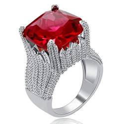 Uloveido Large Red Square Crystal Ring für Frauen, große Zirkonia breite Eheringe, Cocktail Party Prom Ring (Größe 59 (18.8)) von Uloveido