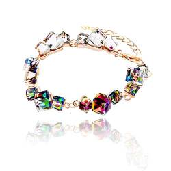 Uloveido Mädchen Multi Color Regenbogen verstellbare Länge Strang Metallkette Armband Charms mit Kristallsteinen GR126 von Uloveido