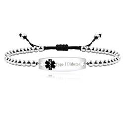 Uloveido Medical Alert Armbänder für Frauen personalisiert,Medizinische Alert ID Armbänder,Einstellbare Edelstahl Perlen Notfallarmband von Uloveido