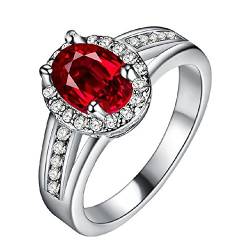 Uloveido Mode Verlobungsring Ehering für Mädchen Braut platiniert Halo Versprechen Jubiläum Schmuck Ring mit rotem Kristall PJ139 von Uloveido