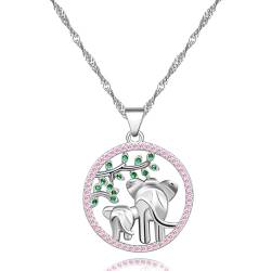 Uloveido Mom und Baby Elephant Forest Halskette, Green Tree Leaf Elephant Circle Roound Anhänger, Mutter Geschenke Y482 (pink) von Uloveido