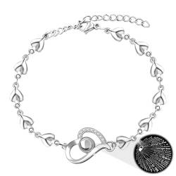 Uloveido Niedliches Edelstahl-Herz-Glieder-Kettenarmband | 100 verschiedene Sprachen "I Love You" Projektionsarmbänder für Frauen und Mädchen, adjustable, Metall, Zirkonia von Uloveido