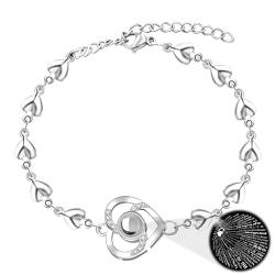 Uloveido Niedliches Edelstahl-Herz-Glieder-Kettenarmband | 100 verschiedene Sprachen "I Love You" Projektionsarmbänder für Frauen und Mädchen, adjustable, Metall, Zirkonia von Uloveido