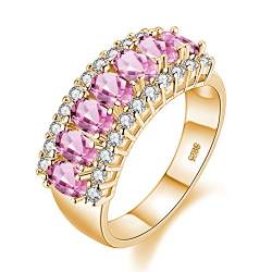 Uloveido Ovalschliff, 7 Steine, rosa Kristall, Ehering für Damen, Verlobungsring für Mädchen, Valetntine, Geschenke (Größe 7, Rosa) J501 von Uloveido