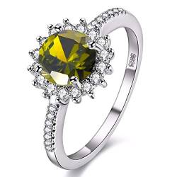 Uloveido Rhodium überzogene simulierte Peridot Birthstone Ring, Solitaire Akzent Verlobungsringe für Frauen Y3522 (grün, Größe 59) von Uloveido