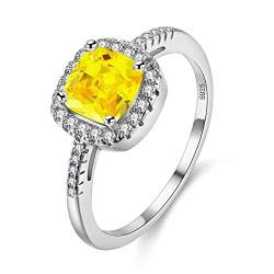 Uloveido Weißgold überzogene Kissen schneiden CZ Kristall Halo Solitaire Verlobungsringe für Frauen, Charm Trauringe (gelb, Größe 57) Y3100 von Uloveido