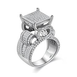 Uloveido White Gold Plated erhöhter Architekturring mit Micro CZ Stones Art Deco Herz Ring Geschenkidee zum Muttertag (Größe 59) RA0221 von Uloveido