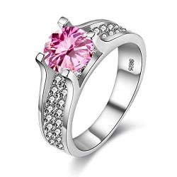 Uloveido Womens Pretty Pink Solitaire Ring Zirkonia Weißes Gold Überzogen Braut Hochzeit Versprechen Band Ringe Geschenke für Freundin Größe 54 (17.2) Y006-Pink von Uloveido