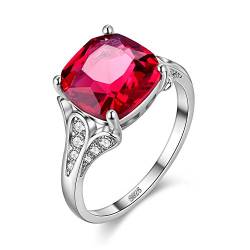 Uloveido Womens Rhodium Plated Square Cushion Cut Mode Engagement Jahrestag Ring Red Crystal Birth-Stone Ringe Schmuck (Größe 57 (18.1)) von Uloveido