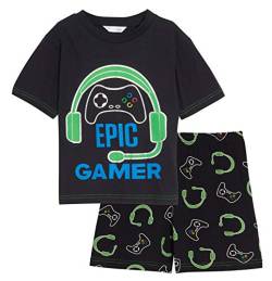Jungen Epic Gamer Kurzer Schlafanzug Kinder Gaming Pjs Headset und Controller Logo Short Set Baumwolle T-Shirt + Shorts, Schwarz , 7-8 Jahre von Ultimate Kids